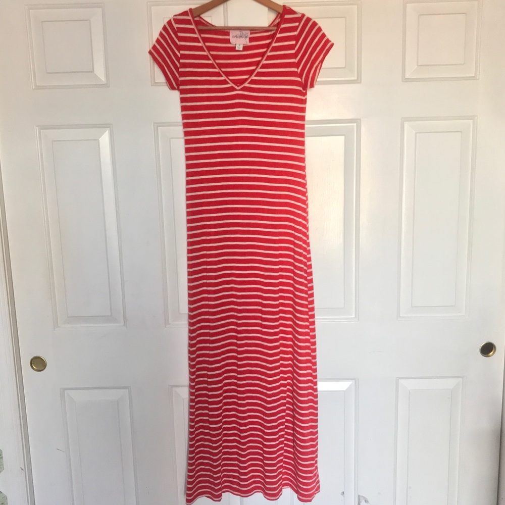 Red & White Striped T-Shirt Maxi Dress